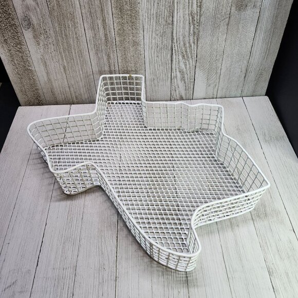Metal Wire Basket White Texas State Shaped Storage Bread Fruit Wall Display - Picture 4 of 8